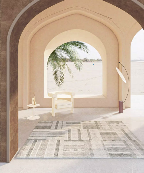 Contemporary Runner Rugs Next to Bed, Bathroom Runner Rugs, Grey Modern Rugs for Living Room, Contemporary Carpets under Dining Room Table-Silvia Home Craft