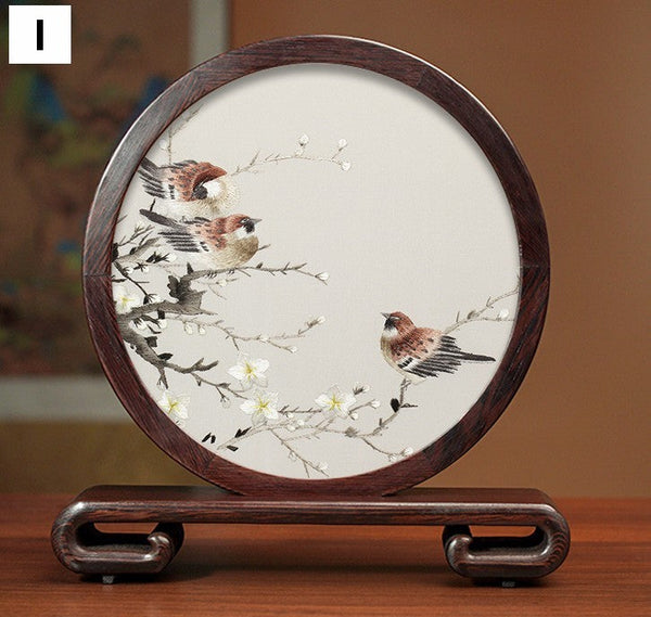 Beautiful Flower and Birds Silk Embroidery Ornaments, Traditional Chinese Suzhou Silk Embroidery, Exclusive Business Presents, Creative Birthday Gift, Premium Souvenir-Silvia Home Craft