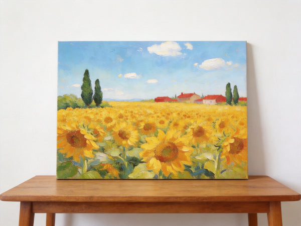Original Landscape Paintings, Sunflower Field Painting, Small Canvas Wall Art Paintings, Buy Original Art Online, Hand Painted Canvas Artwork-Silvia Home Craft
