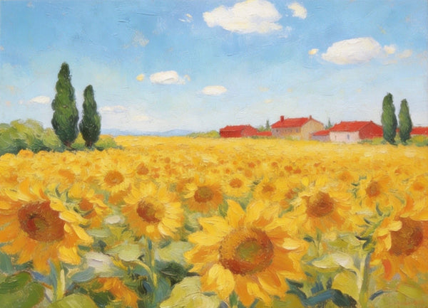 Original Landscape Paintings, Sunflower Field Painting, Small Canvas Wall Art Paintings, Buy Original Art Online, Hand Painted Canvas Artwork-Silvia Home Craft
