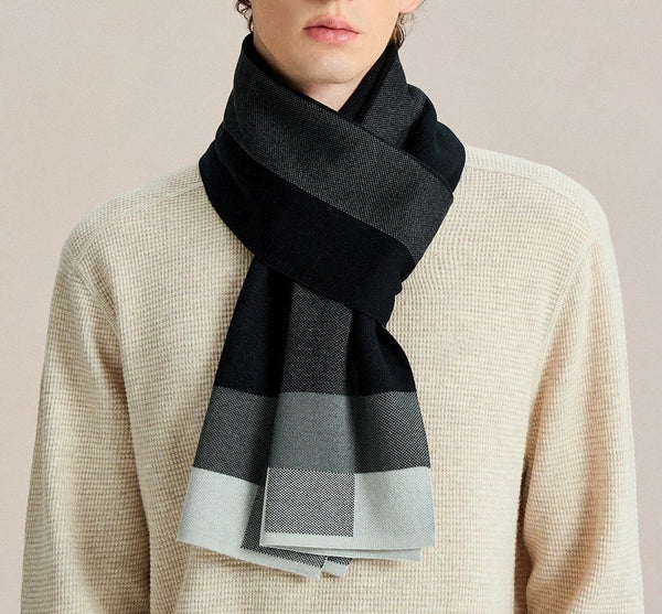 Long Wool Man Scarf, Business Casual Scarf for Men, Formal Men Scarf Styles, Men's Winter Scarves, Men's Wool Scarf Winter, Unique Gifts for Men-Silvia Home Craft