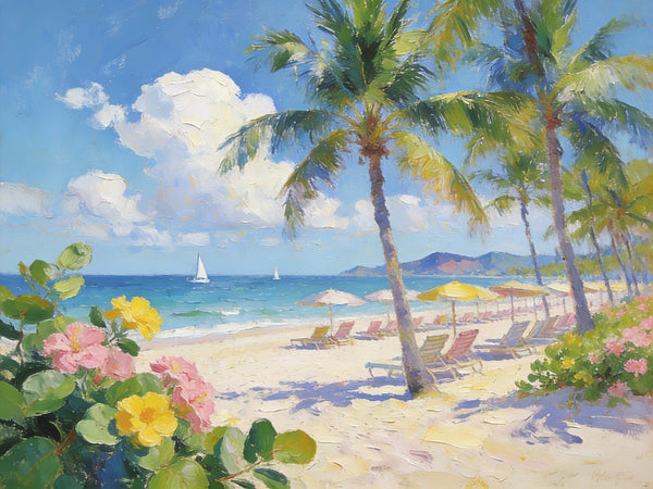 Small Wall Paintings, Florida Beach in Spring, Simple Painting Ideas, Landscape Canvas Paintings, On Canvas Small Paintings, Hand Painted Wall Art-Silvia Home Craft