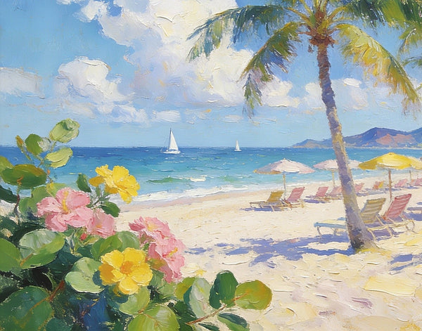 Small Wall Paintings, Florida Beach in Spring, Simple Painting Ideas, Landscape Canvas Paintings, On Canvas Small Paintings, Hand Painted Wall Art-Silvia Home Craft