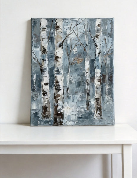 Small Canvas Wall Art Paintings, Original Landscape Paintings, Winter Birch Tree Painting, Original Artwork for Sale, Hand Painted Canvas Art, Impasto Heavy Texture Art