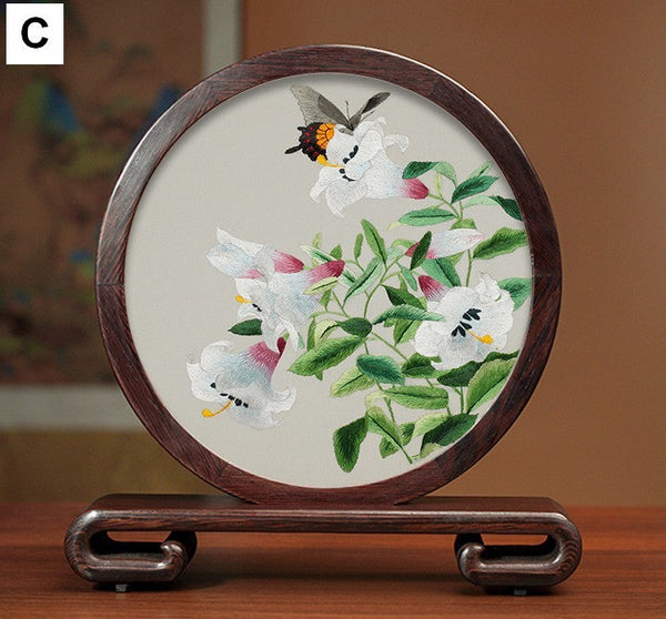 Elegant Silk Embroidery Ornaments, Traditional Chinese Suzhou Flower and Birds Silk Embroidery, Exclusive Business Presents, Creative Birthday Gift, Premium Souvenir-Silvia Home Craft