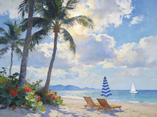 Small Wall Paintings, A Leisurely Florida Beach Holiday, Landscape Canvas Paintings, On Canvas Small Paintings, Hand Painted Canvas Art, Simple Painting Ideas-Silvia Home Craft
