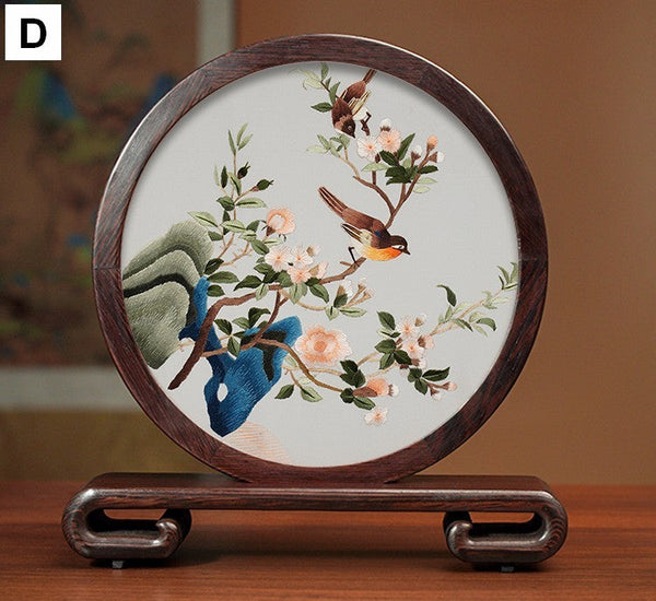 Elegant Silk Embroidery Ornaments, Traditional Chinese Suzhou Flower and Birds Silk Embroidery, Exclusive Business Presents, Creative Birthday Gift, Premium Souvenir-Silvia Home Craft