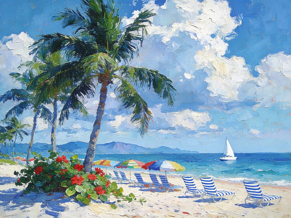 Florida Beach Vacation, Seashore Sail Boat Painting, Original Small Paintings on Canvas, Small Paintings on Canvas, Hand Painted Canvas Art, Small Landscape Paintings-Silvia Home Craft