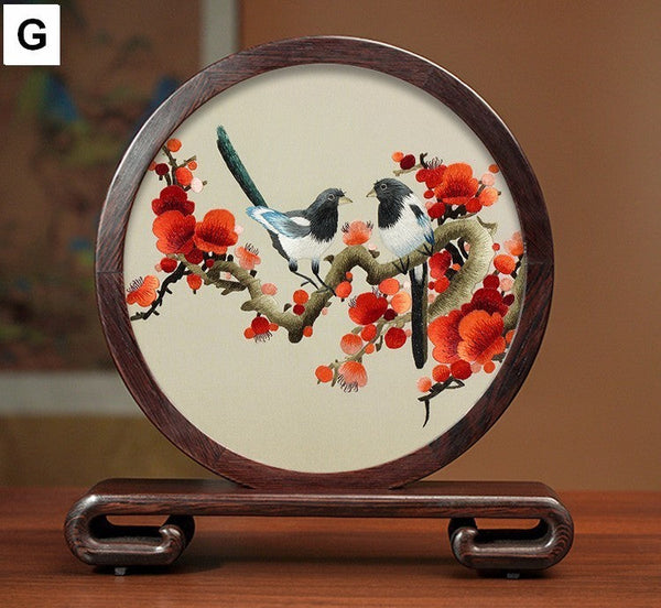 Elegant Silk Embroidery Ornaments, Traditional Chinese Suzhou Flower and Birds Silk Embroidery, Exclusive Business Presents, Creative Birthday Gift, Premium Souvenir-Silvia Home Craft