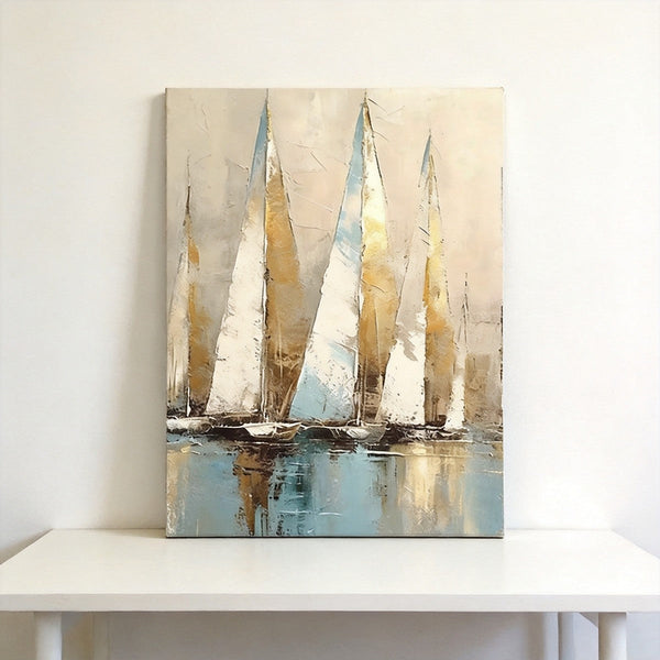 Original Abstract Paintings, Hand Painted Canvas Art, Abstract Sail Boats Painting, Original Small Paintings, Buy Small Art Online-Silvia Home Craft