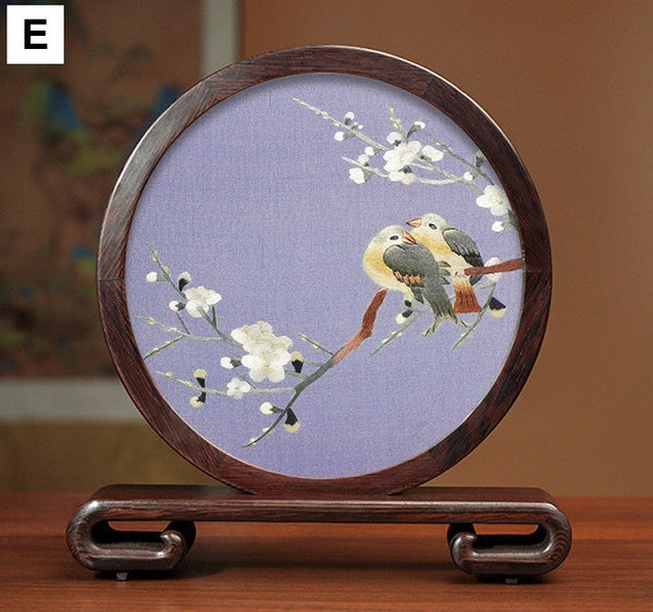 Elegant Silk Embroidery Ornaments, Traditional Chinese Suzhou Flower and Birds Silk Embroidery, Exclusive Business Presents, Creative Birthday Gift, Premium Souvenir-Silvia Home Craft