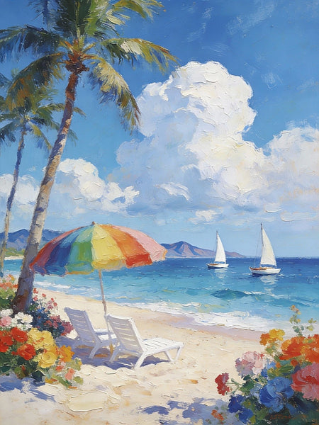 Florida Beach in Summer, Impasto Paintings, Small Landscape Paintings, Original Small Paintings on Canvas, Seashore Beach Paintings, Small Paintings on Canvas, Hand Painted Canvas Art-Silvia Home Craft