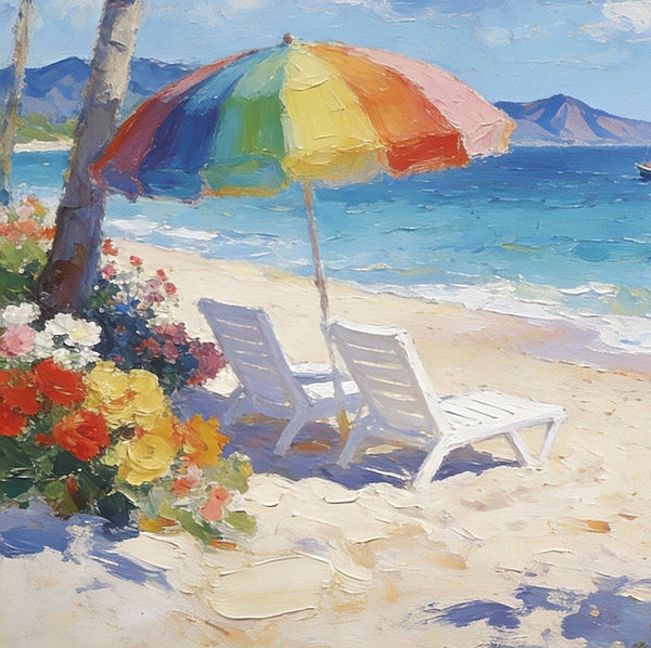 Florida Beach in Summer, Impasto Paintings, Small Landscape Paintings, Original Small Paintings on Canvas, Seashore Beach Paintings, Small Paintings on Canvas, Hand Painted Canvas Art-Silvia Home Craft