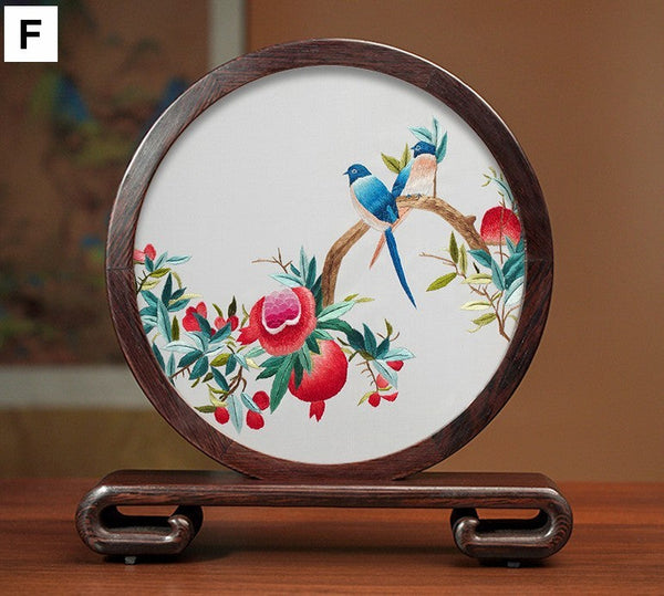Elegant Silk Embroidery Ornaments, Traditional Chinese Suzhou Flower and Birds Silk Embroidery, Exclusive Business Presents, Creative Birthday Gift, Premium Souvenir-Silvia Home Craft