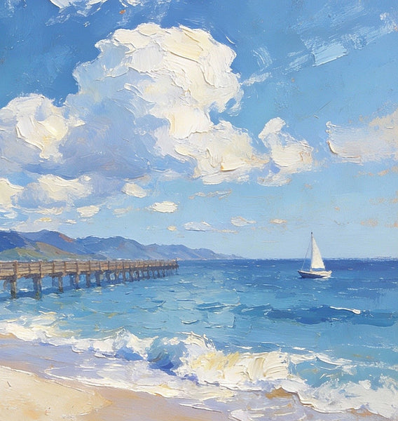 Small Oil Paintings on Canvas, A Sunny Florida Beach, Small Wall Paintings, Landscape Canvas Paintings, Hand Painted Artwork, Original Oil Paintings-Silvia Home Craft