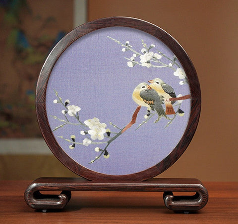 Elegant Silk Embroidery Ornaments, Traditional Chinese Suzhou Flower and Birds Silk Embroidery, Exclusive Business Presents, Creative Birthday Gift, Premium Souvenir-Silvia Home Craft