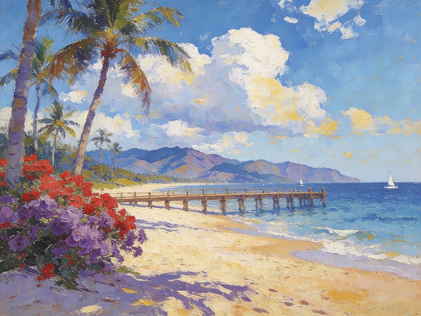 A Pier Path to the Sea and Sky, Palette Knife Artwork, Landscape Canvas Paintings, Small Oil Paintings on Canvas, Hand Painted Canvas Art, Original Oil Paintings-Silvia Home Craft