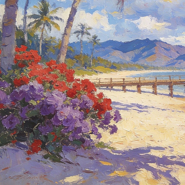 A Pier Path to the Sea and Sky, Palette Knife Artwork, Landscape Canvas Paintings, Small Oil Paintings on Canvas, Hand Painted Canvas Art, Original Oil Paintings-Silvia Home Craft