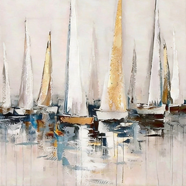 Original Abstract Paintings, Abstract Sail Boats Painting, Small Acrylic Painting on Canvas, Small Canvas Artwork, Hand Painted Canvas Art, Buy Small Paintings Online-Silvia Home Craft