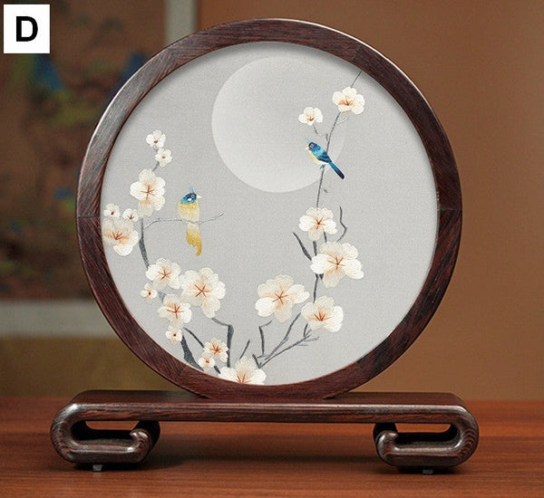 Creative Birthday Gift, Premium Souvenir, Elegant Silk Embroidery Ornaments, Traditional Chinese Suzhou Flower and Birds Silk Embroidery, Exclusive Business Presents-Silvia Home Craft