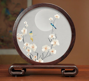 Premium Souvenir, Creative Birthday Gift, Elegant Silk Embroidery Ornaments, Traditional Chinese Suzhou Flower and Birds Silk Embroidery, Exclusive Business Presents-Silvia Home Craft