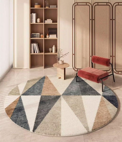 Abstract Contemporary Round Rugs, Modern Rugs for Dining Room, Geometric Modern Rugs for Bedroom, Modern Area Rugs under Coffee Table-Silvia Home Craft