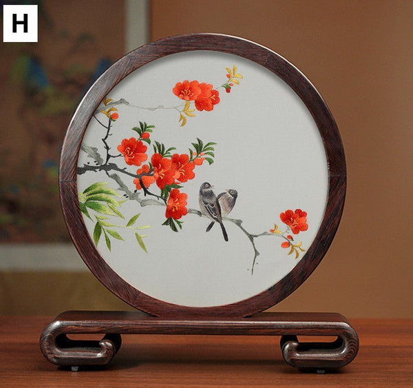 Flower and Bird Embroidery Ornaments, Unique Birthday Gift, Traditional Chinese Suzhou Silk Embroidered Ornament, Premium Souvenir, Exclusive Business Presents-Silvia Home Craft
