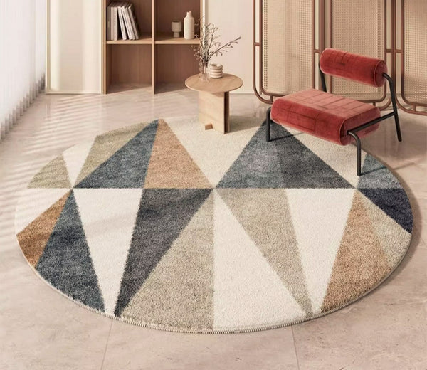 Abstract Contemporary Round Rugs, Modern Rugs for Dining Room, Geometric Modern Rugs for Bedroom, Modern Area Rugs under Coffee Table-Silvia Home Craft