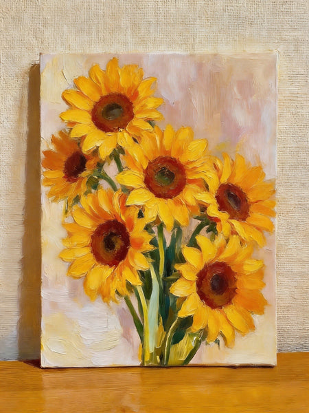 Original Flower Paintings, Blooming Sunflowers, Hand Painted Canvas Art, Original Oil Paintings, Small Canvas Artwork-Silvia Home Craft