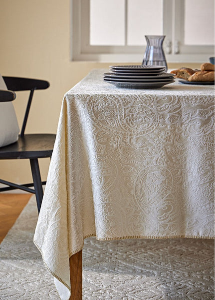 Simple Modern Rectangle Tablecloth for Dining Room Table, Cotton and Linen Flower Pattern Table Covers for Round Table, Square Tablecloth for Kitchen-Silvia Home Craft