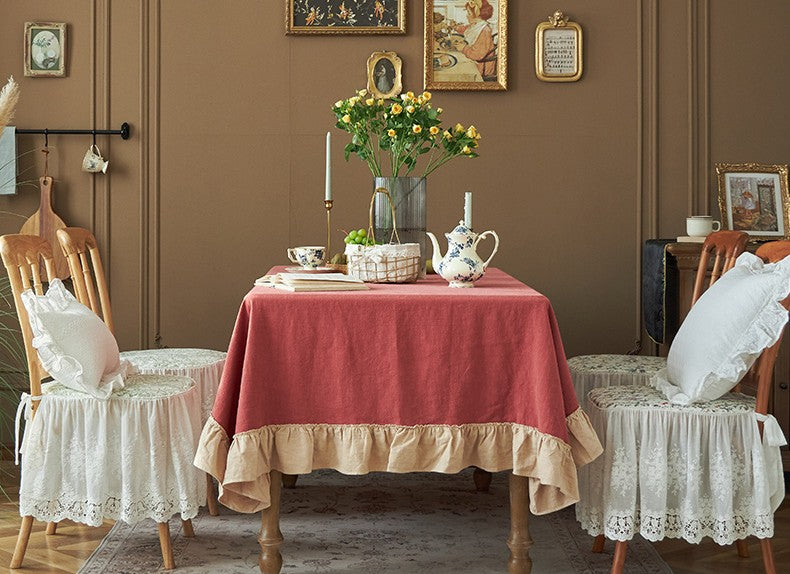 Red Modern Table Cloth, Ramie Tablecloth for Home Decoration, Square Tablecloth for Round Table, Extra Large Rectangle Tablecloth for Dining Room Table-Silvia Home Craft