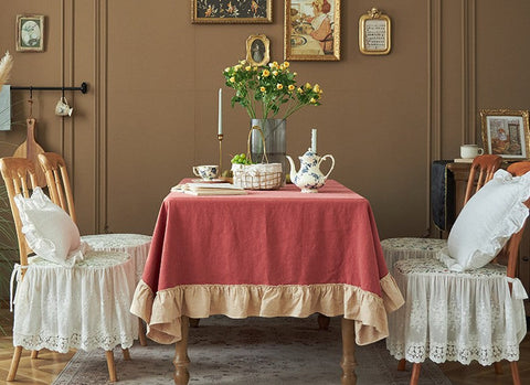 Red Modern Table Cloth, Ramie Tablecloth for Home Decoration, Square Tablecloth for Round Table, Extra Large Rectangle Tablecloth for Dining Room Table-Silvia Home Craft