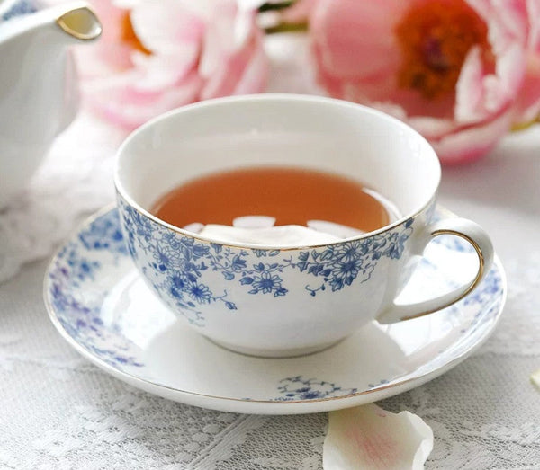 British Style Porcelain Teapot with Matching Cup and Saucer in Gift Box, Ceramic Tea Pot with Integrated Cup, Stackable Teapot and Cup Set, Mother-and-Baby Teapot with Matching Saucer-Silvia Home Craft