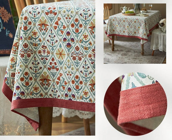 Large Rectangle Tablecloth for Home Decoration, Square Tablecloth for Round Table, Farmhouse Table Cloth Dining Room Table, Flower Pattern Tablecloth-Silvia Home Craft