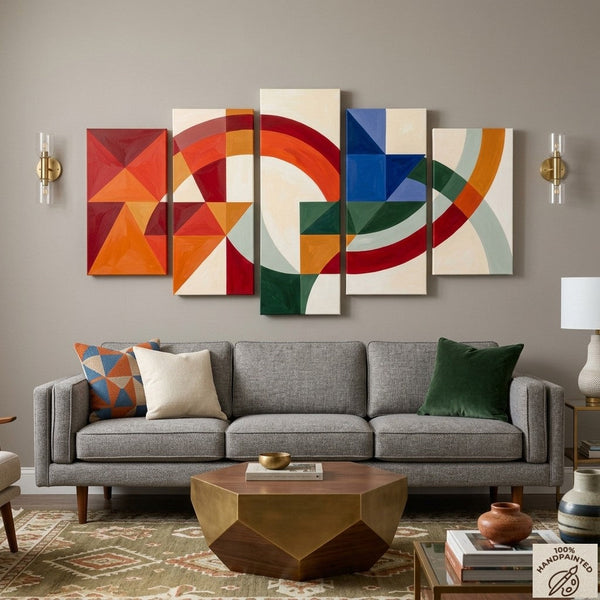 Large Modern Paintings, Geometric Contemporary Art, Hand Painted Canvas Art, Original Acrylic Paintings-Silvia Home Craft