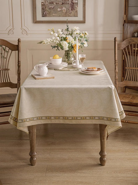 Cream Color Table Cover for Dining Room Table, French Style Tablecloth for Dining Table, Modern Rectangle Tablecloth for Oval Table-Silvia Home Craft