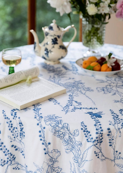 Garden Picnic Rectangle Tablecloth for Dining Room Table, Wild Bee embroidery Tablecloth for Home Decoration, Square Tablecloth for Round Table-Silvia Home Craft
