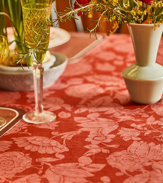 Christmas Table Cloth, Wedding Tablecloth, Red Flower Pattern Tablecloth for Home Decoration, Rectangle Tablecloth for Dining Room Table, Square Tablecloth-Silvia Home Craft