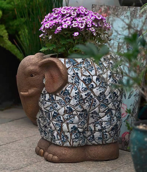 Large Garden Flower Pot, Elephant Flowerpot, Unique Garden Flowerpot, Resin Statue for Garden, Modern Animal Statue for Garden Ornaments, Villa Outdoor Decor Gardening Ideas-Silvia Home Craft