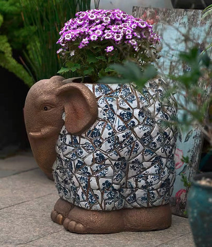 Unique Garden Flowerpot, Large Elephant Flowerpot, Resin Statue for Garden, Modern Animal Statue for Garden Ornaments, Villa Outdoor Decor Gardening Ideas-Silvia Home Craft