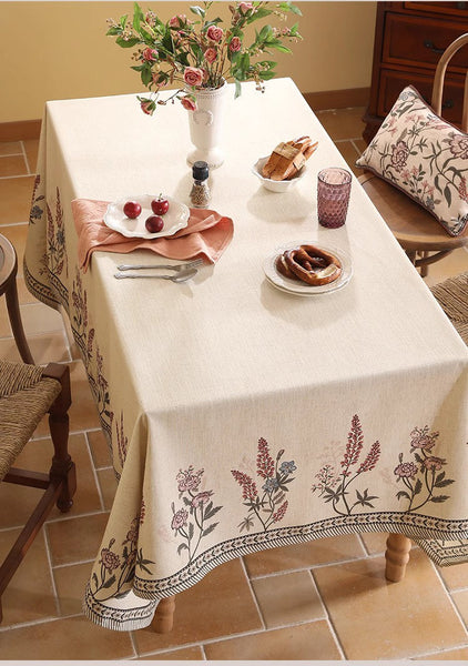 Extra Large Modern Tablecloth, Spring Flower Rustic Table Cover, Beautiful Rectangle Tablecloth for Dining Table, Square Linen Tablecloth for Coffee Table-Silvia Home Craft