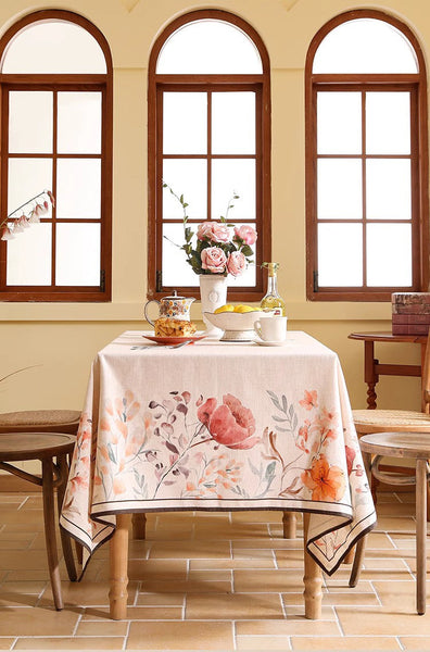 Spring Flower Rustic Table Cover, Rectangle Tablecloth for Dining Table, Extra Large Modern Tablecloth, Square Linen Tablecloth for Coffee Table-Silvia Home Craft