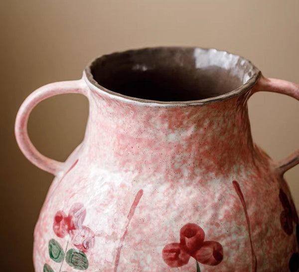 Handmade Water Holding Flower Vases, Rustic Pottery Flower Vases, Small Flower Vases on Table, Pink Bud Vases-Silvia Home Craft