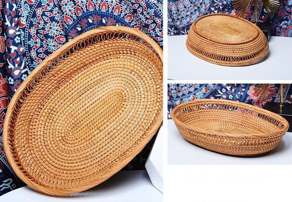 Rattan Storage Basket for Pantry, Round Storage Basket, Storage Baskets for Kitchen, Woven Storage Basket for Dining Room-Silvia Home Craft