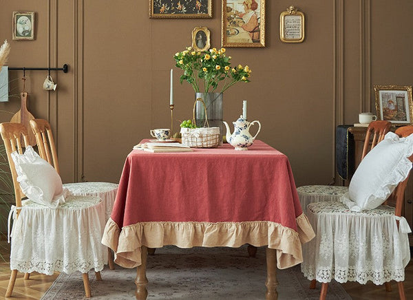 Square Tablecloth for Round Table, Red Modern Table Cloth, Ramie Tablecloth for Home Decoration, Extra Large Rectangle Tablecloth for Dining Room Table-Silvia Home Craft