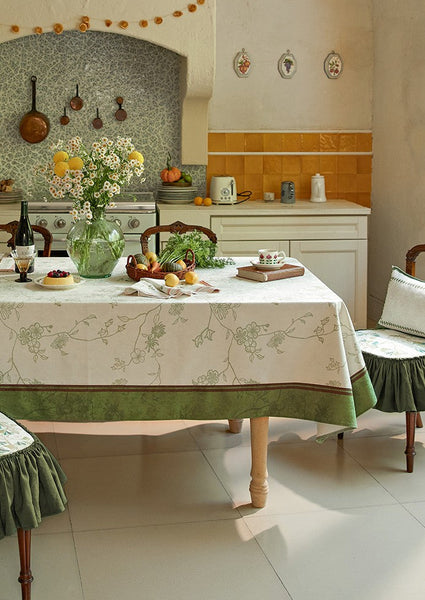 Spring Green Flower Table Covers, Large Modern Rectangle Tablecloth for Dining Table for Round Table, Farmhouse Table Cloth for Oval Table, Square Tablecloth for Kitchen-Silvia Home Craft