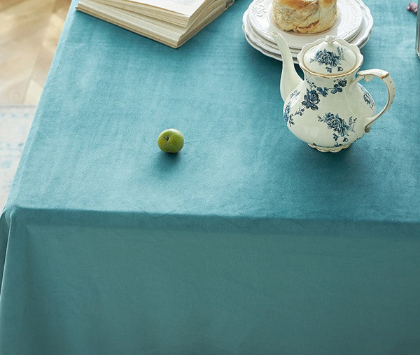 Ramie Velvet Rectangle Tablecloth for Home Decoration, Blue Square Tablecloth for Round Table, Modern Blue Table Cloth for Dining Room Table-Silvia Home Craft