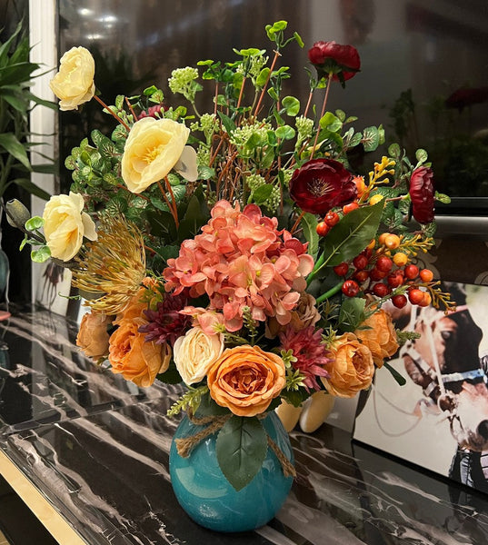 Amazing Artificial Floral Arrangement for Bedroom, Modern Large Bunch of Flowers Arrangement Interior Design, Creative Faux Silk Floral Bouquet Table Centerpiece-Silvia Home Craft