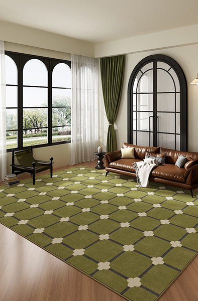 Minimalist Geometric Rugs for Living Room, Green Absract Rugs for Bedroom, Living Room Contemporary Modern Rugs, Mid Century Modern Rugs-Silvia Home Craft