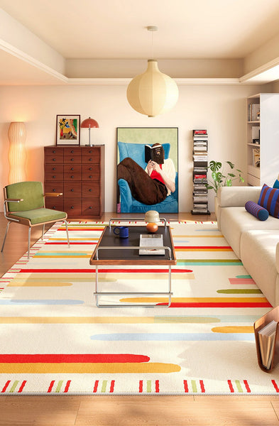 Modern Living Room Rug Placement Ideas, Geometric Rugs for Bedroom, Colorful Contemporary Carpets for Apartment, Modern Rugs for Small Space-Silvia Home Craft